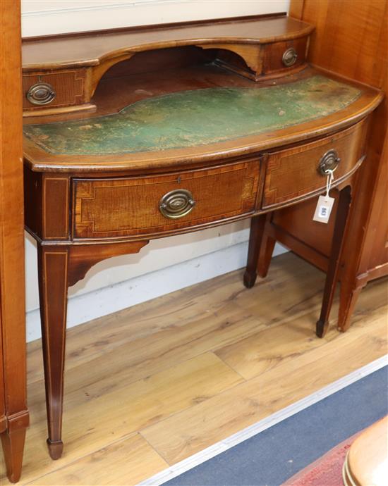 A Sheraton revival inlaid mahogany desk W.100cm